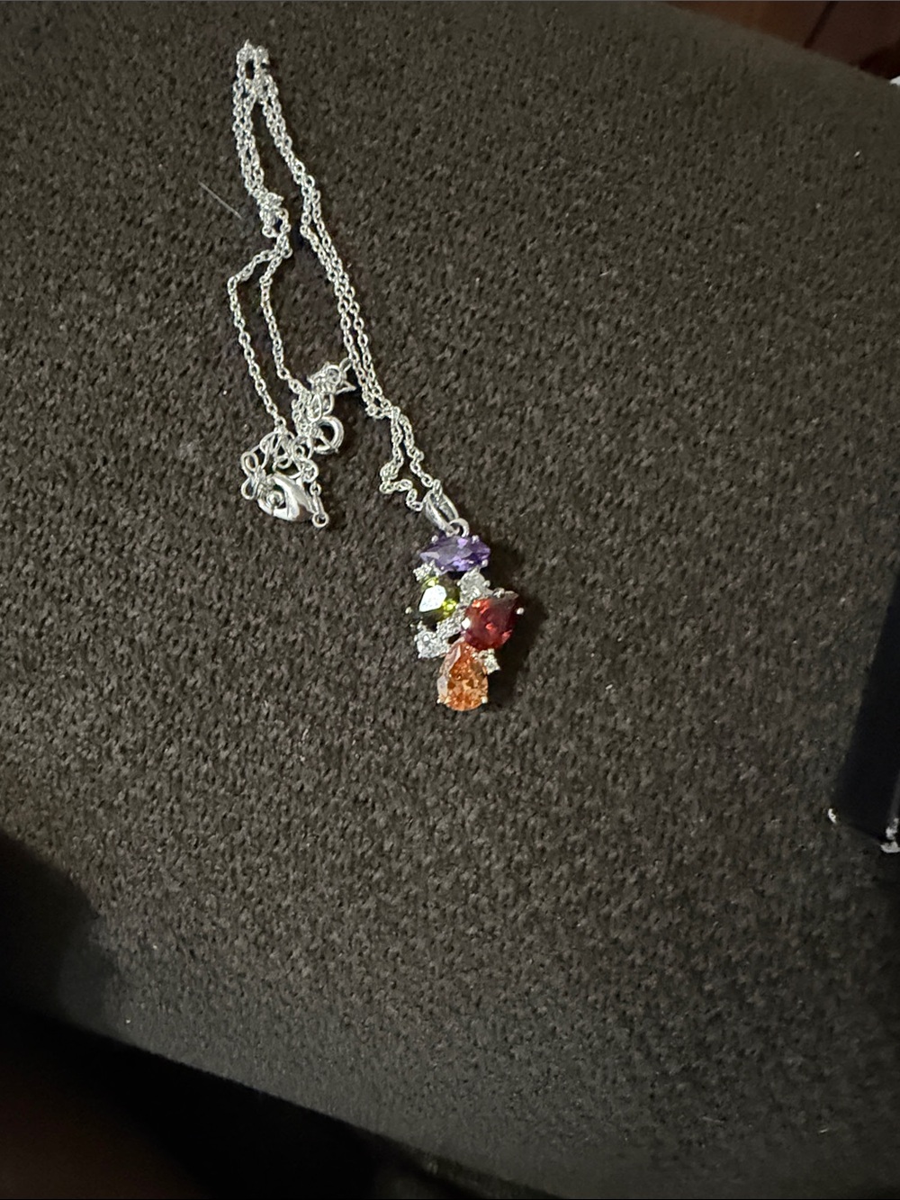 Avon Multi-Stone Silver-Tone Necklace with Purple, Red, Orange and Green Gems